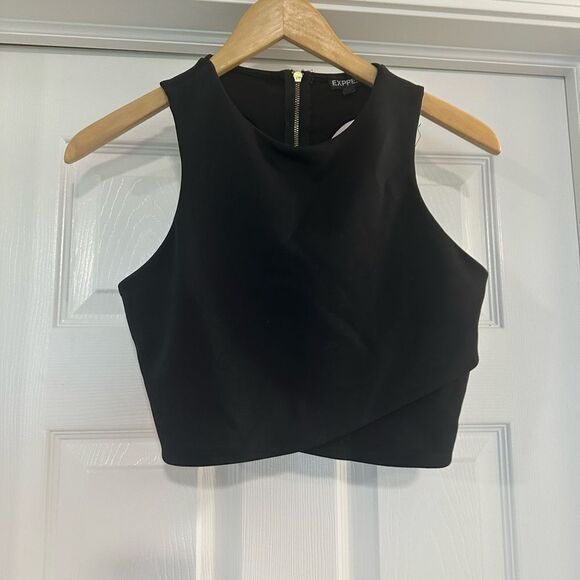 Express Cropped Open Back Top full zip black size small - Picture 2 of 5